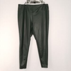 A New Day Faux Leather Leggings Womens XL Hunter Green Fleece Lined High Waisted